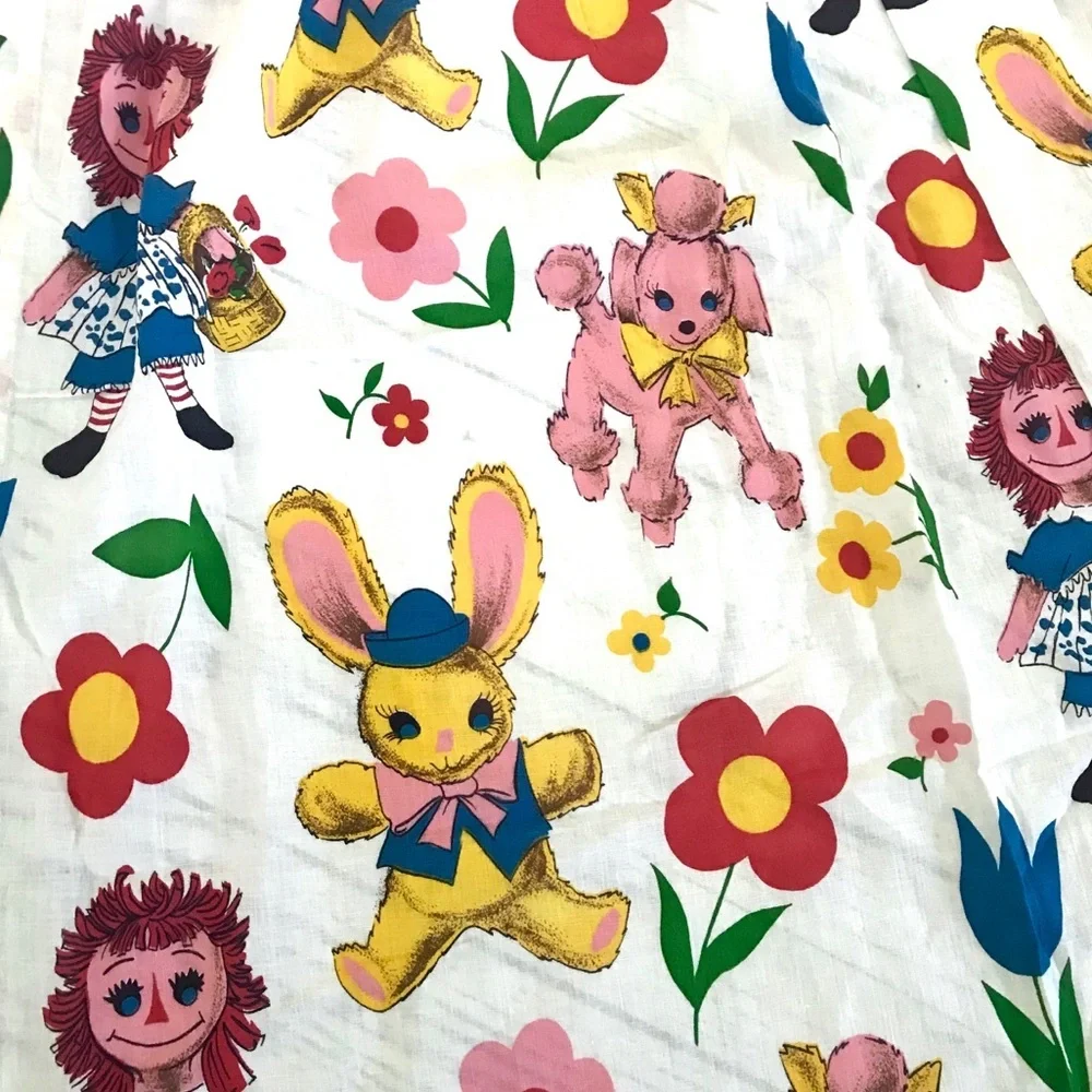 Vintage Raggedy Ann pink poodle curtains set of 2